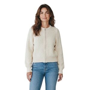 Cotton On Womens Shaggy Crew Texture Cardigan Stone White Full Zip Sweater L NEW